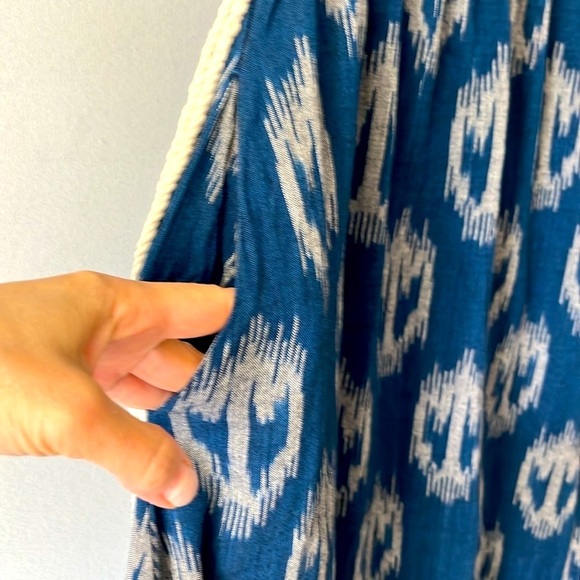 Yell Boho Linen Ikat Print Harem Drop Crotch Jumpsuit Blue Relaxed Festival M - Picture 3 of 12